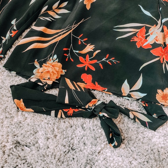 Code x Mode Tops Code X Mode Black Floral Blouse With Tie Front